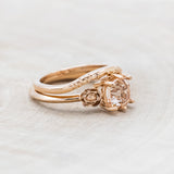 "EVIE" - CUSHION CUT MORGANITE ENGAGEMENT RING SET WITH FLOWER ACCENTS-Staghead Designs