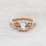 "EVIE" - CUSHION CUT MORGANITE ENGAGEMENT RING SET WITH FLOWER ACCENTS-Staghead Designs