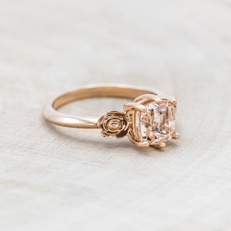 "EVIE" - CUSHION CUT MORGANITE ENGAGEMENT RING SET WITH FLOWER ACCENTS-Staghead Designs