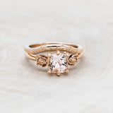 "EVIE" - CUSHION CUT MORGANITE ENGAGEMENT RING SET WITH FLOWER ACCENTS-Staghead Designs