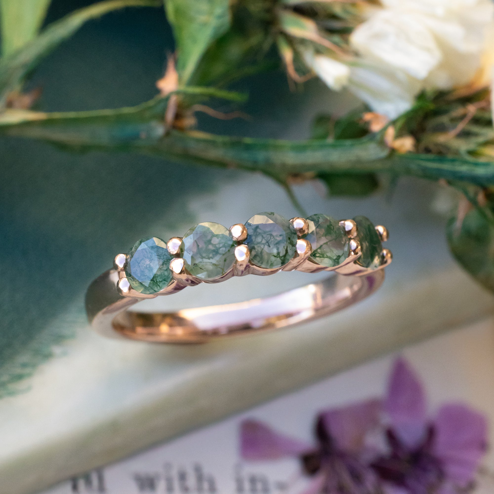 14K GOLD MOSS AGATE STACKING BAND-Staghead Designs