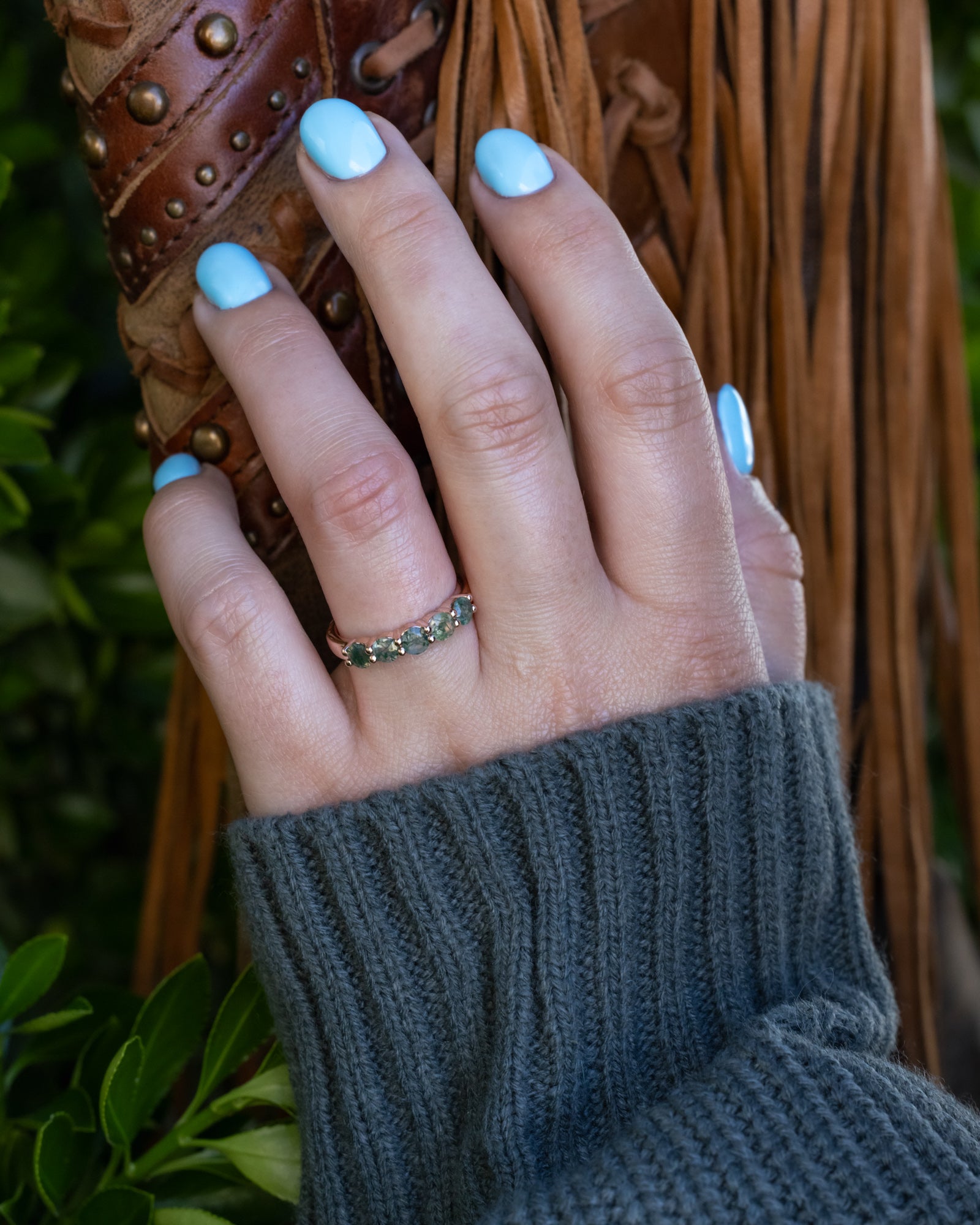 14K GOLD MOSS AGATE STACKING BAND-Staghead Designs