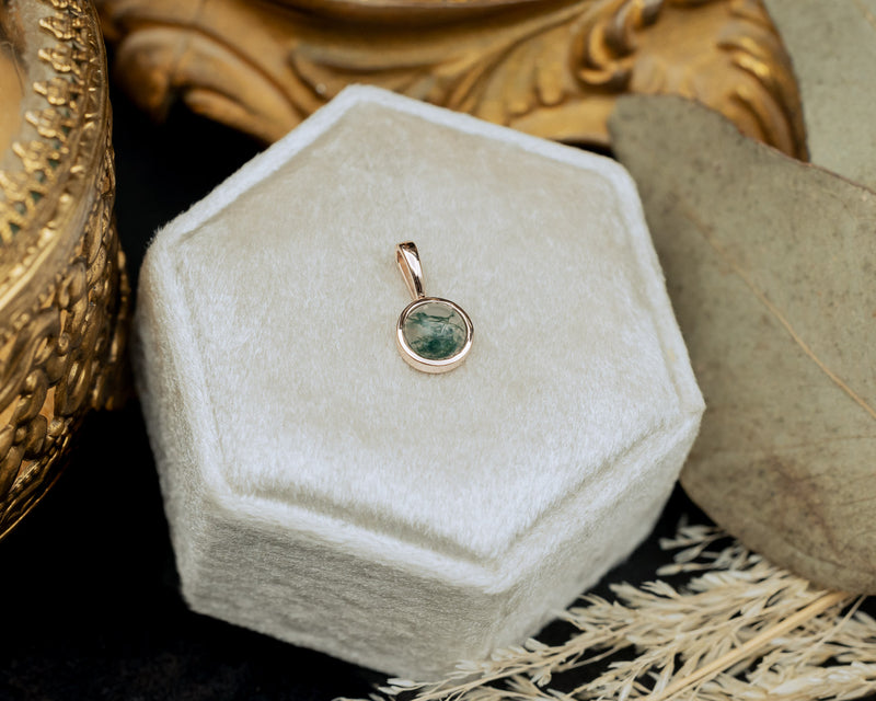 BEZEL SET ROUND PENDANT WITH YOUR CHOICE OF MOSS AGATE, MOONSTONE, LAPIS LAZULI, OR TURQUOISE-10