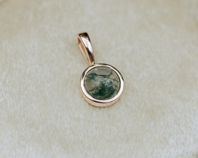 BEZEL SET ROUND PENDANT WITH YOUR CHOICE OF MOSS AGATE, MOONSTONE, LAPIS LAZULI, OR TURQUOISE-11