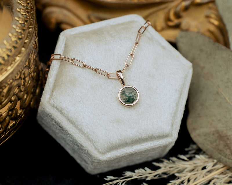 BEZEL SET ROUND PENDANT WITH YOUR CHOICE OF MOSS AGATE, MOONSTONE, LAPIS LAZULI, OR TURQUOISE-9