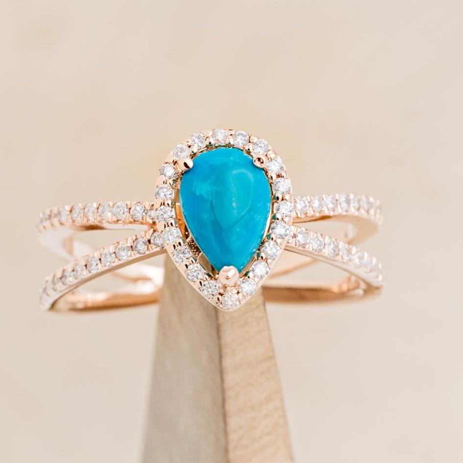 "NALA" - PEAR-SHAPED TURQUOISE ENGAGEMENT RING WITH DIAMOND HALO & ACCENTS-13
