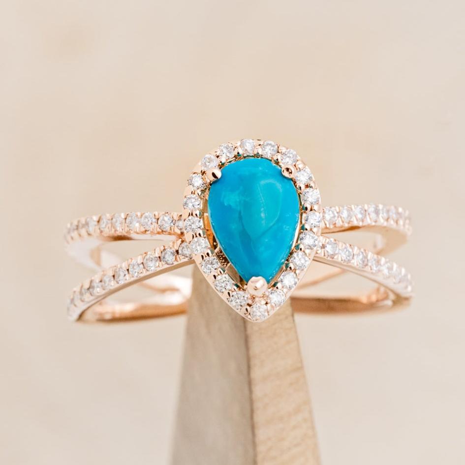 MATCHING SET OF "NALA" PEAR TURQUOISE ENGAGEMENT RINGS-9