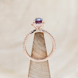 "NALA" - PEAR-SHAPED LAB-GROWN ALEXANDRITE ENGAGEMENT RING WITH DIAMOND HALO & ACCENTS-Staghead Designs