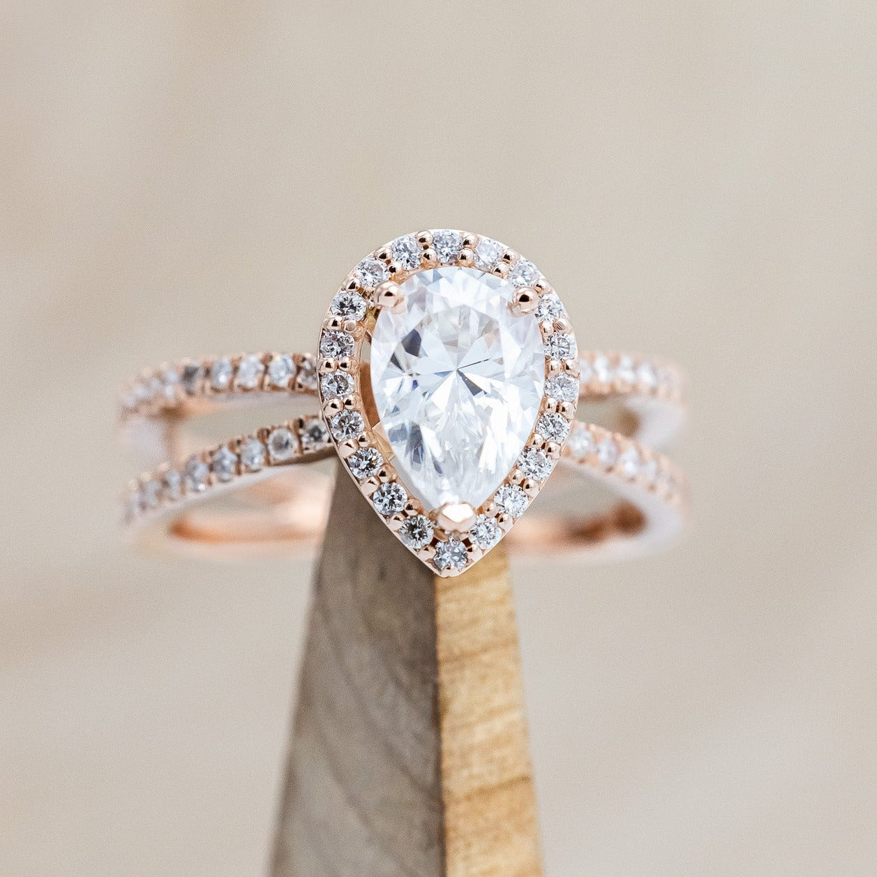 "NALA" - PEAR CUT ENGAGEMENT RING WITH DIAMOND HALO & ACCENTS-Staghead Designs
