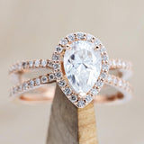 "NALA" - PEAR-SHAPED MOISSANITE ENGAGEMENT RING WITH DIAMOND HALO & ACCENTS-Staghead Designs