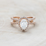 "NALA" - PEAR-SHAPED MOISSANITE ENGAGEMENT RING WITH DIAMOND HALO & ACCENTS-Staghead Designs