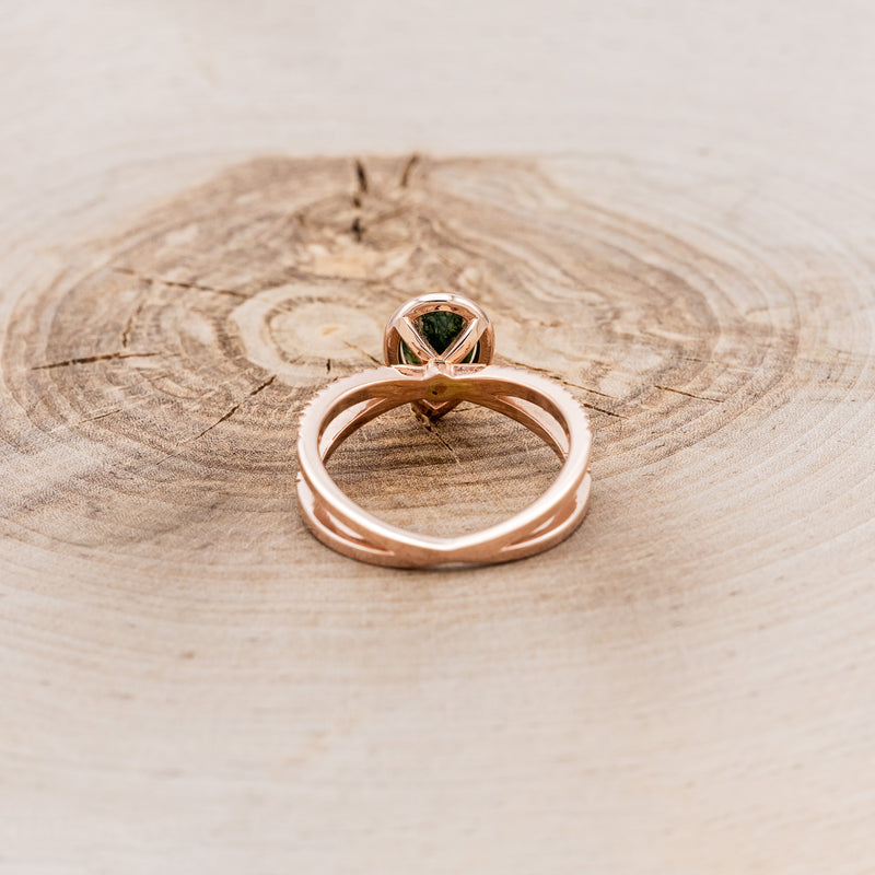 "NALA" - PEAR-SHAPED MOSS AGATE ENGAGEMENT RING WITH DIAMOND HALO & ACCENTS-5