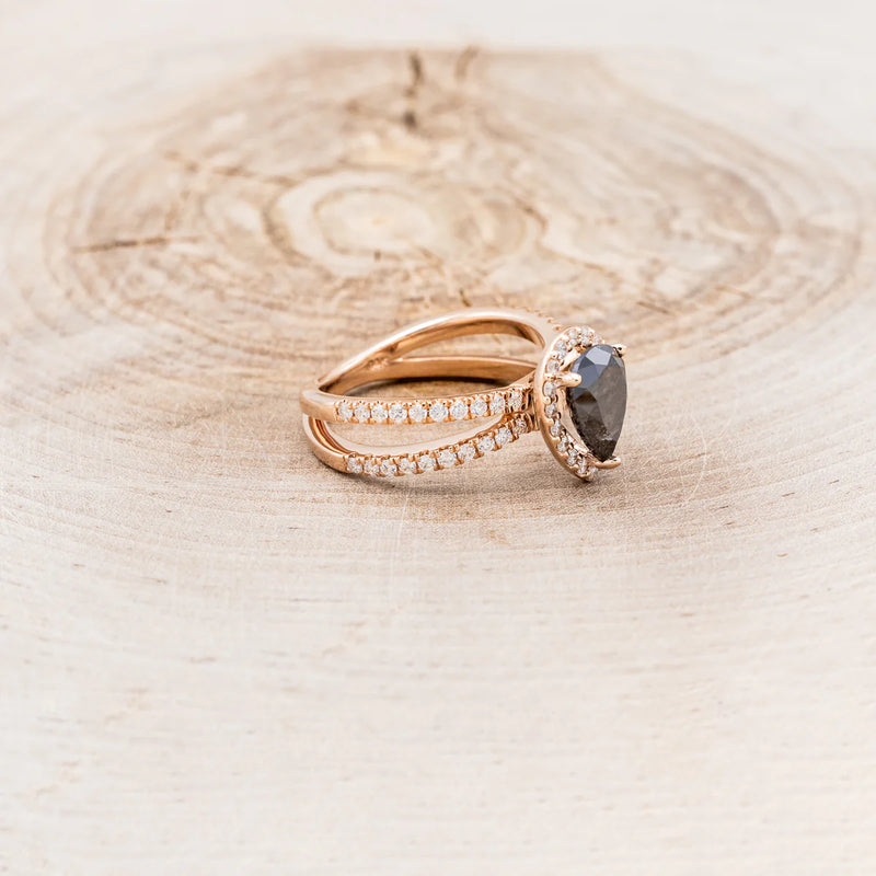 "NALA" - PEAR-SHAPED SALT & PEPPER DIAMOND ENGAGEMENT RING WITH DIAMOND HALO & ACCENTS - 14K ROSE GOLD - SIZE 7-RGNALAWPEARS_P-4_1200x_075c8352-0c99-4d5b-befa-5741814d06ef