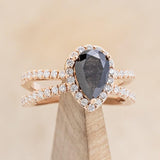 "NALA" - PEAR-SHAPED SALT & PEPPER DIAMOND ENGAGEMENT RING WITH DIAMOND HALO & ACCENTS-1