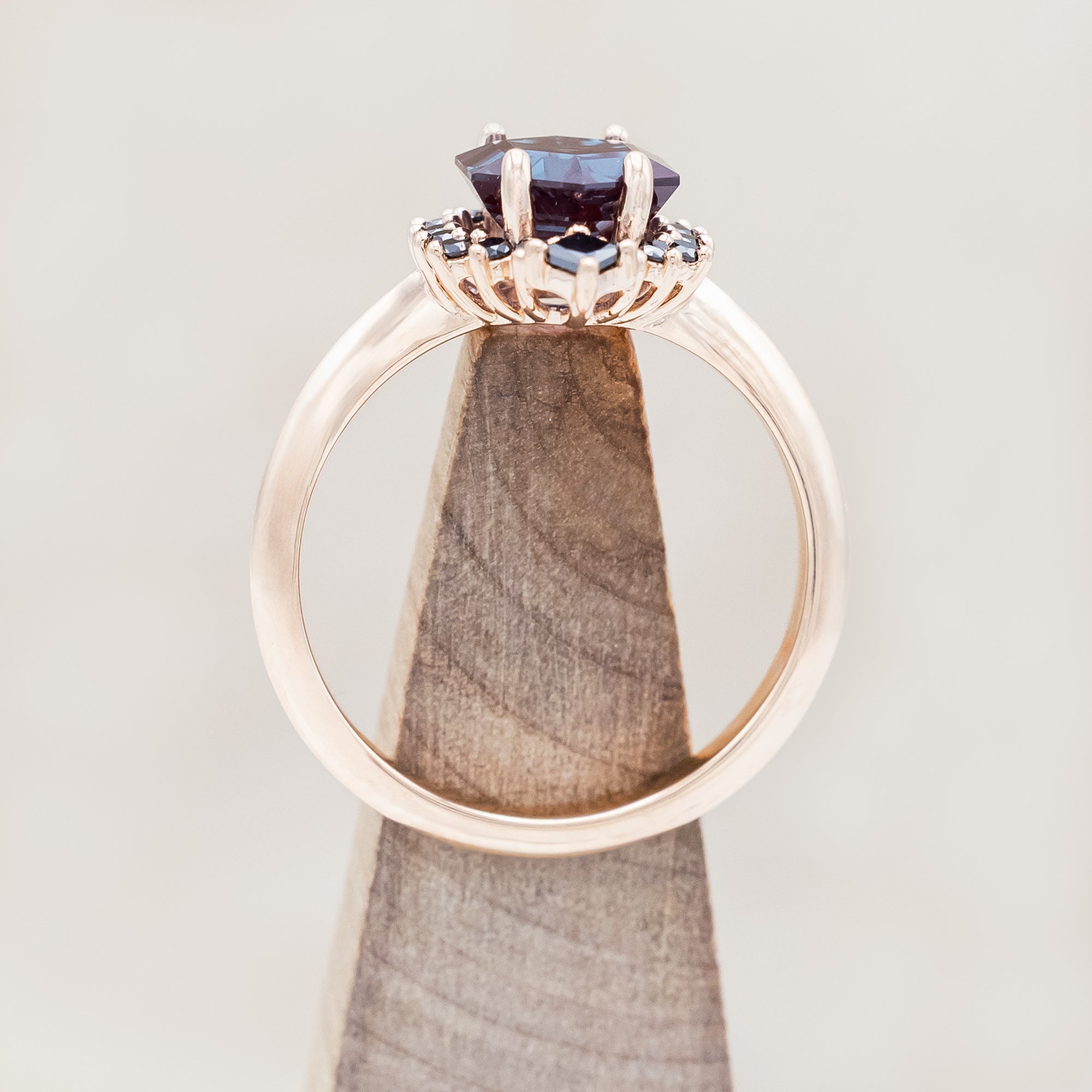 "NEREZZA" - HEXAGON CUT ENGAGEMENT RING WITH A BLACK DIAMOND HALO-Staghead Designs