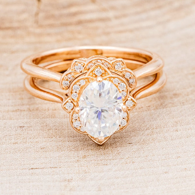 "JANE" - OVAL CUT MOISSANITE ENGAGEMENT RING WITH DIAMOND ACCENTS & TRACER-4
