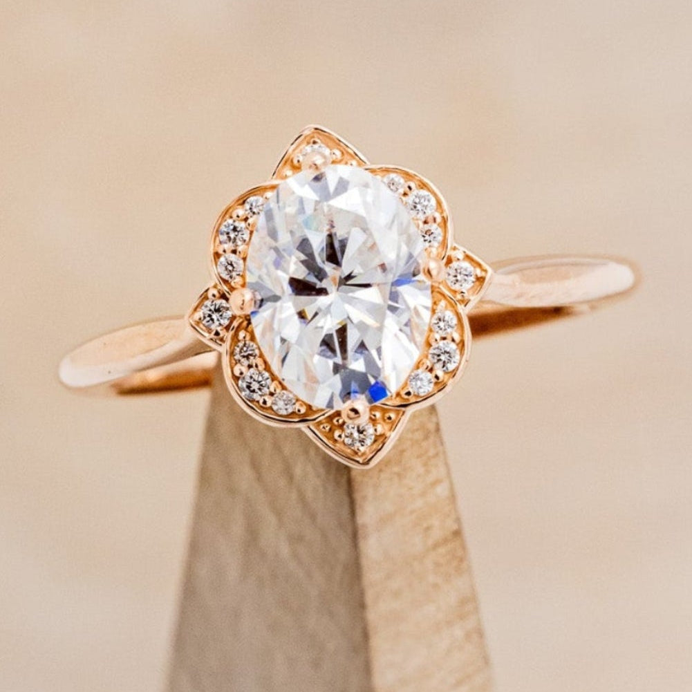 "JANE" - OVAL CUT MOISSANITE ENGAGEMENT RING WITH DIAMOND ACCENTS & TRACER-7