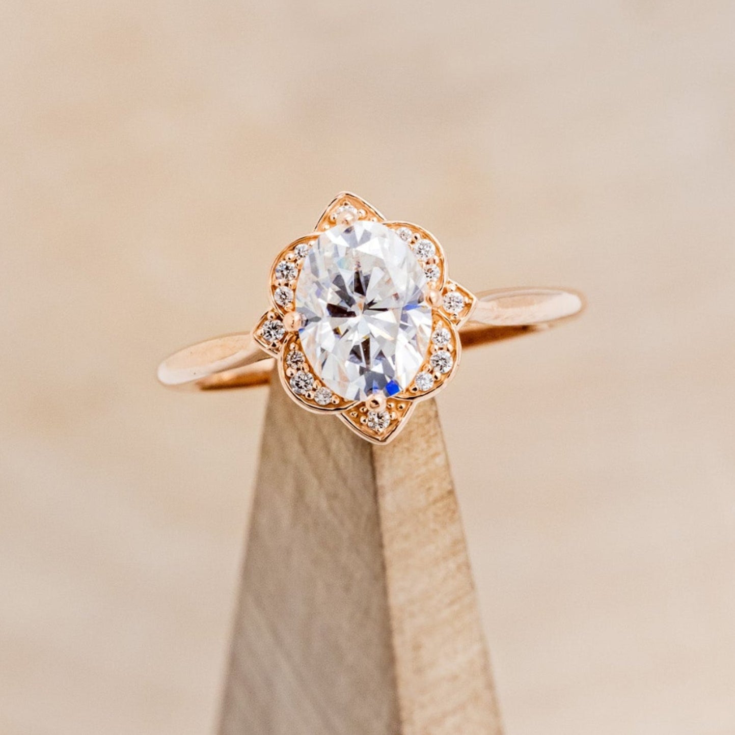 "JANE" - OVAL CUT MOISSANITE ENGAGEMENT RING WITH DIAMOND ACCENTS & TRACER-7