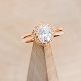"JANE" - OVAL CUT MOISSANITE ENGAGEMENT RING WITH DIAMOND ACCENTS & TRACER