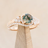 "SCARLET" REVIVAL - ROUND MOSS AGATE ENGAGEMENT RING WITH WAVES & DIAMOND ACCENTS-1