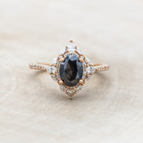 "NORTH STAR" - OVAL SALT & PEPPER DIAMOND ENGAGEMENT RING WITH DIAMOND HALO & ACCENTS-Staghead Designs