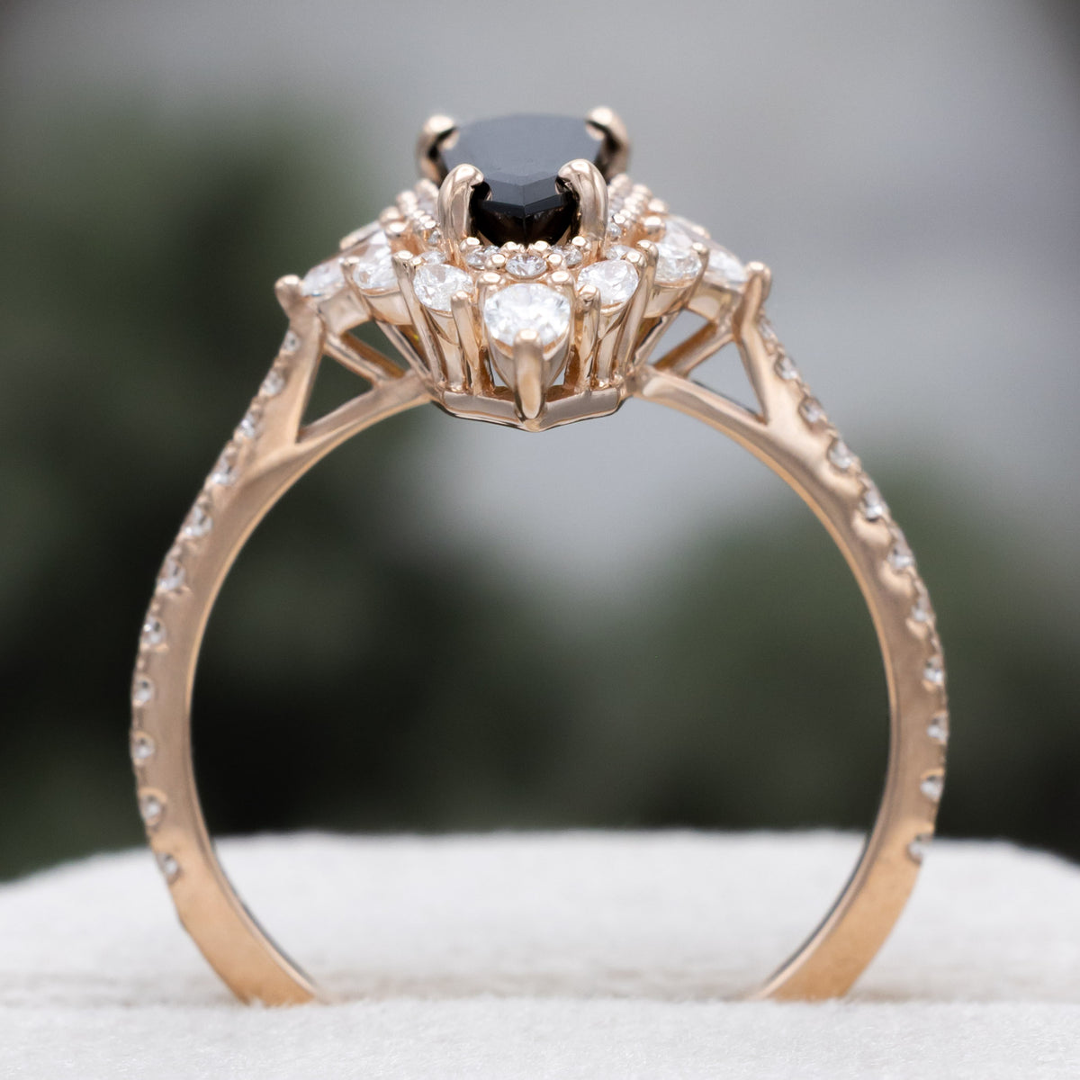 "North Star" - Dagger Cut Green Tourmaline Engagement Ring With Diamond Halo-Staghead Designs
