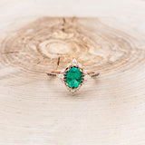 "NORTH STAR" - OVAL LAB-GROWN EMERALD ENGAGEMENT RING WITH DIAMOND HALO & BLACK DIAMOND ACCENTS-4