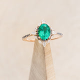 "NORTH STAR" - OVAL LAB-GROWN EMERALD ENGAGEMENT RING WITH DIAMOND HALO & BLACK DIAMOND ACCENTS-1