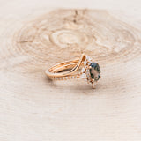 "NORTH STAR" - BRIDAL SUITE - OVAL MOSS AGATE ENGAGEMENT RING WITH DIAMOND HALO, DIAMOND ACCENTS, & SOLID GOLD TRACERS-7