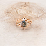 "NORTH STAR" - BRIDAL SUITE - OVAL MOSS AGATE ENGAGEMENT RING WITH DIAMOND HALO, DIAMOND ACCENTS, & SOLID GOLD TRACERS-4