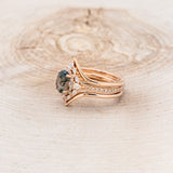 "NORTH STAR" - BRIDAL SUITE - OVAL MOSS AGATE ENGAGEMENT RING WITH DIAMOND HALO, DIAMOND ACCENTS, & SOLID GOLD TRACERS-3