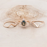 "NORTH STAR" - BRIDAL SUITE - OVAL MOSS AGATE ENGAGEMENT RING WITH DIAMOND HALO, DIAMOND ACCENTS, & SOLID GOLD TRACERS-5