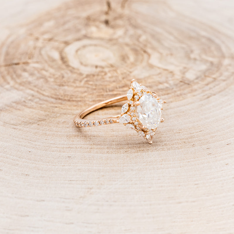 North Star - Brilliant Cut Moissanite Engagement Ring with Diamond Halo - Ready to Ship 14K Rose Gold