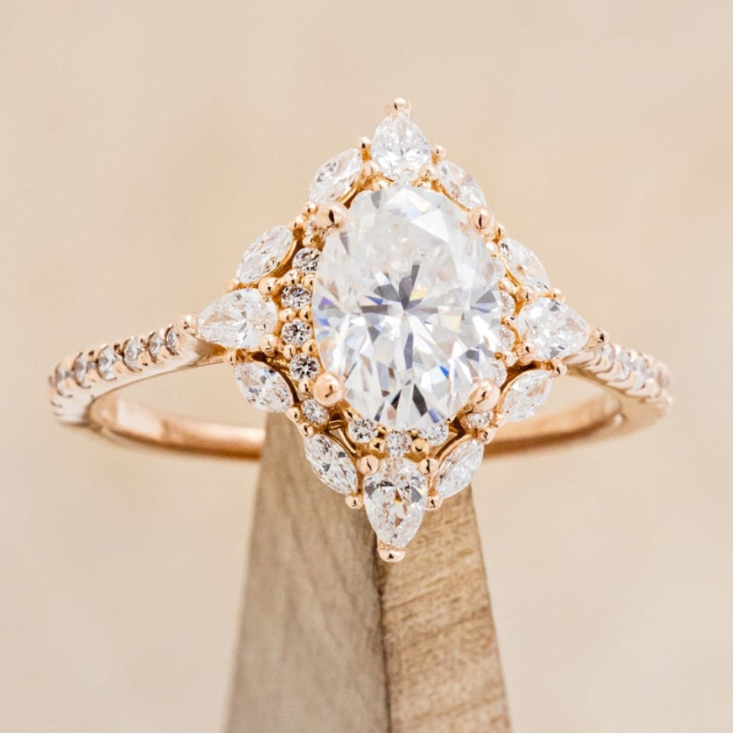 "NORTH STAR" - BRILLIANT CUT OVAL MOISSANITE ENGAGEMENT RING WITH DIAMOND ACCENTS & DIAMOND TRACER-19