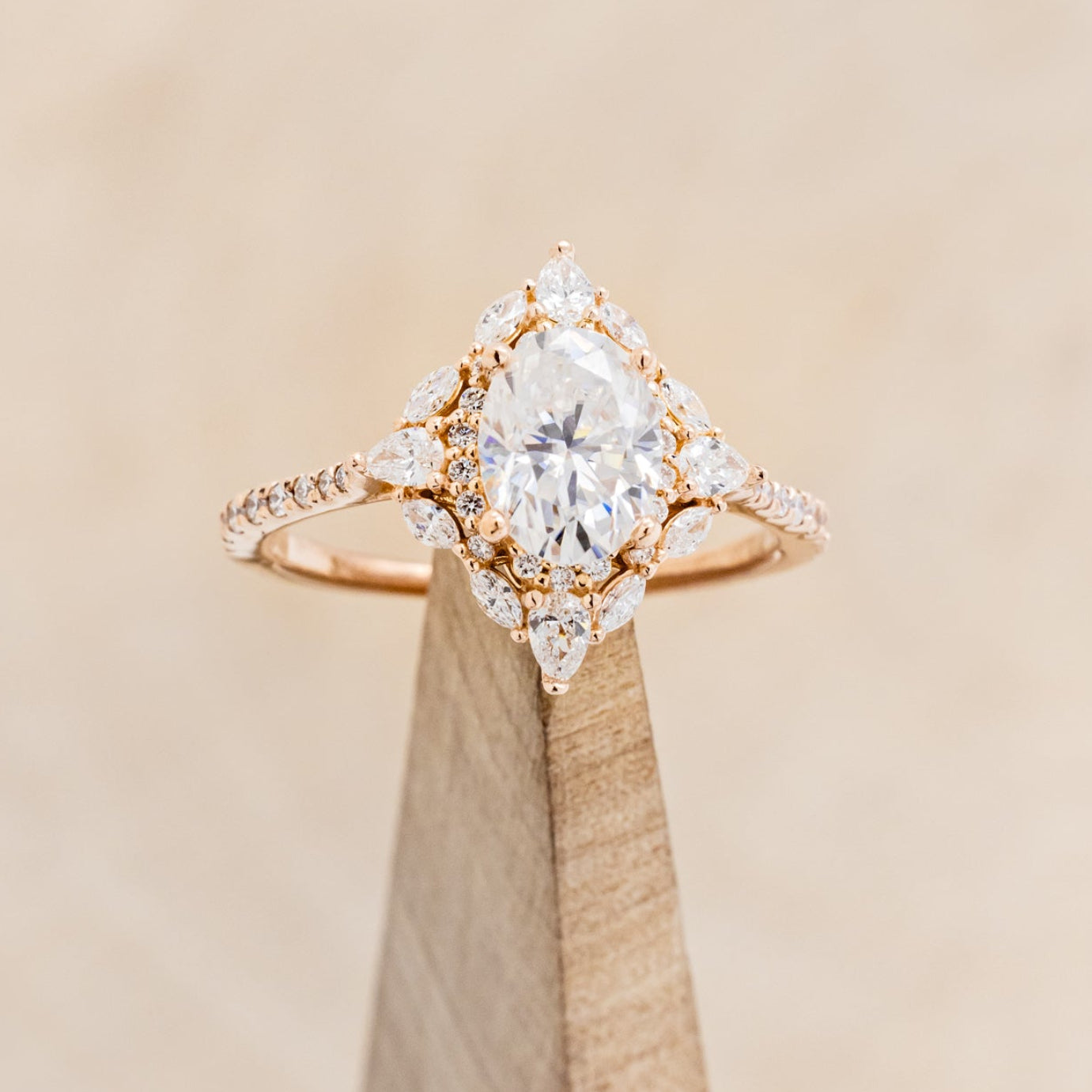"NORTH STAR" - OVAL ENGAGEMENT RING WITH DIAMOND HALO - READY TO SHIP-Staghead Designs