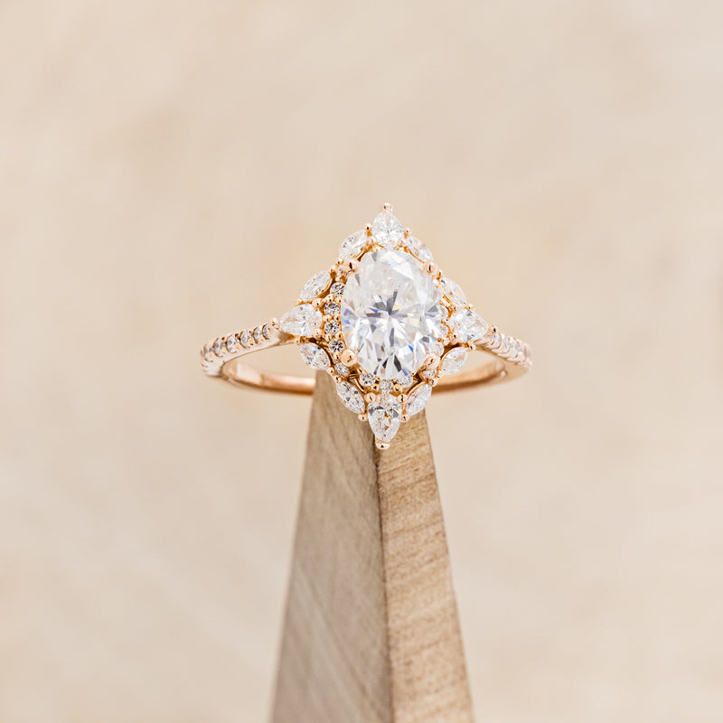 "NORTH STAR" - OVAL ENGAGEMENT RING WITH DIAMOND HALO - READY TO SHIP