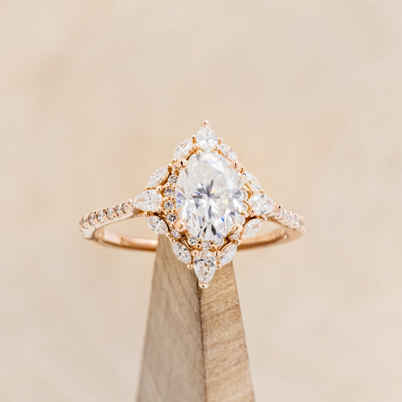 "NORTH STAR" - OVAL ENGAGEMENT RING WITH DIAMOND HALO & ACCENTS-12