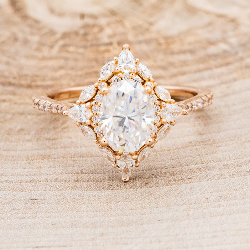 "NORTH STAR" - BRILLIANT CUT OVAL MOISSANITE ENGAGEMENT RING WITH DIAMOND ACCENTS & DIAMOND TRACER-22