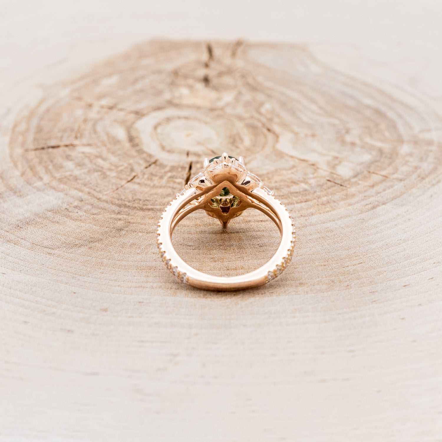 "NORTH STAR" - OVAL MOSS AGATE ENGAGEMENT RING WITH DIAMOND HALO, DIAMOND ACCENTS, & A DIAMOND TRACER-6