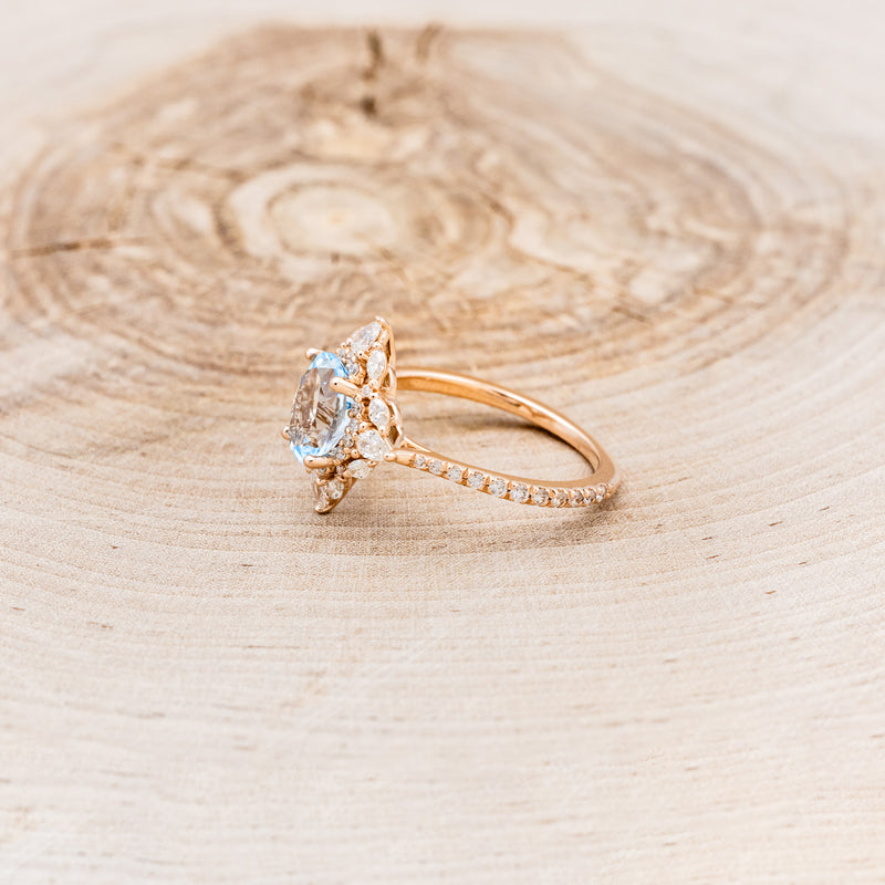 "NORTH STAR" - OVAL SKY BLUE TOPAZ ENGAGEMENT RING WITH DIAMOND HALO & ACCENTS-3