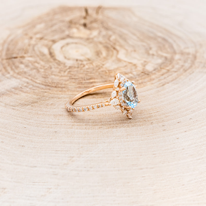 "NORTH STAR" - OVAL SKY BLUE TOPAZ ENGAGEMENT RING WITH DIAMOND HALO & ACCENTS-2