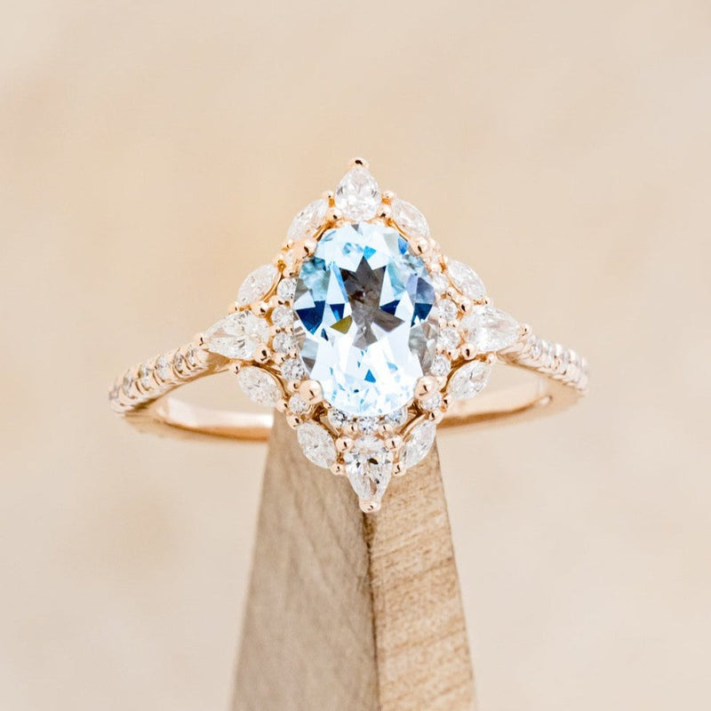 "NORTH STAR" - OVAL ENGAGEMENT RING WITH DIAMOND HALO & ACCENTS-16