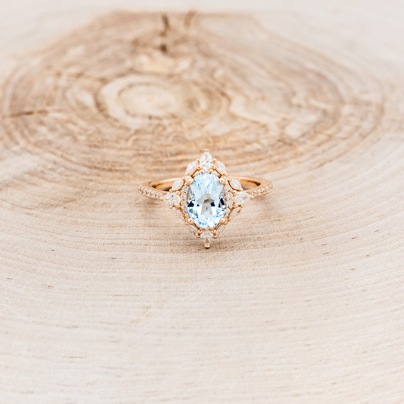 "NORTH STAR" - OVAL SKY BLUE TOPAZ ENGAGEMENT RING WITH DIAMOND HALO & ACCENTS-4