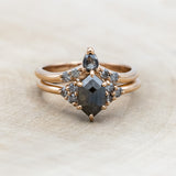 "OCTAVIA" - ELONGATED HEXAGON ROSECUT SALT & PEPPER DIAMOND ENGAGEMENT RING & TRACER