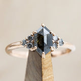 "OCTAVIA" - ELONGATED HEXAGON ROSECUT SALT & PEPPER DIAMOND ENGAGEMENT RING & TRACER