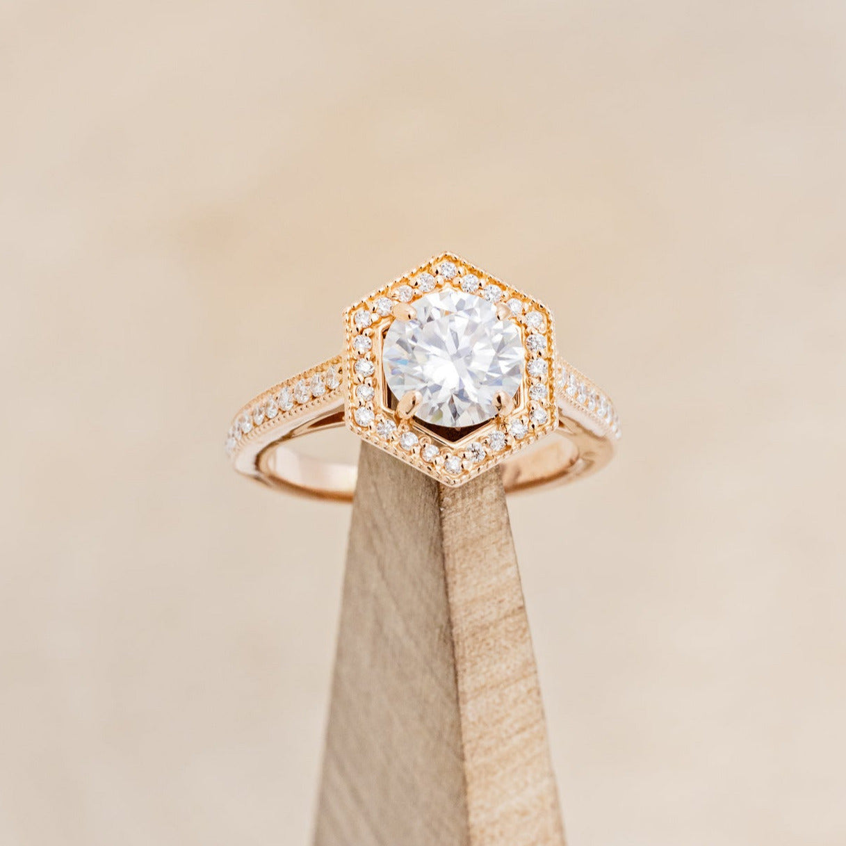 "ODESSA" - ROUND CUT MOISSANITE ENGAGEMENT RING WITH DIAMOND ACCENTS & TRACER-7