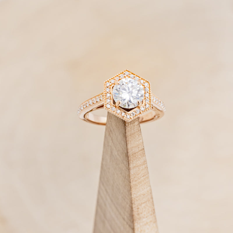 "ODESSA" - ROUND CUT MOISSANITE ENGAGEMENT RING WITH DIAMOND ACCENTS & TRACER-7