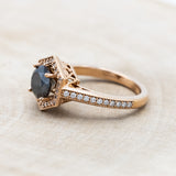 "ODESSA" - ROUND CUT SALT & PEPPER ENGAGEMENT RING WITH DIAMOND HALO & ACCENTS