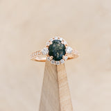 "OPHELIA" - OVAL MOSS AGATE ENGAGEMENT RING WITH DIAMOND HALO & ACCENTS-7