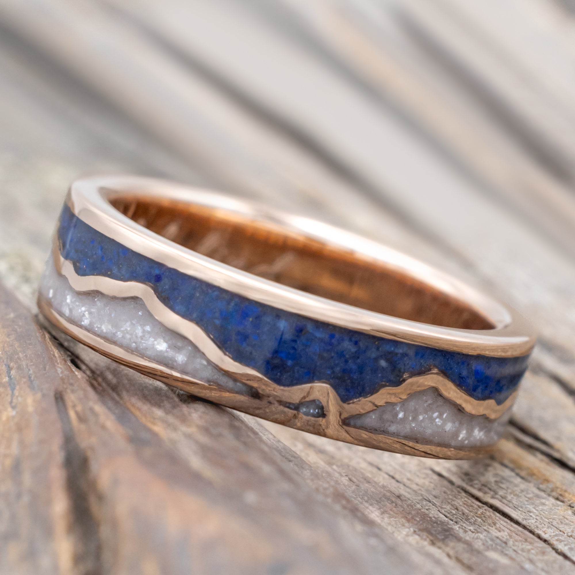 "Peak" - Diamond Dust & Lapis Lazuli Inlay With Mountain Range Wedding Band